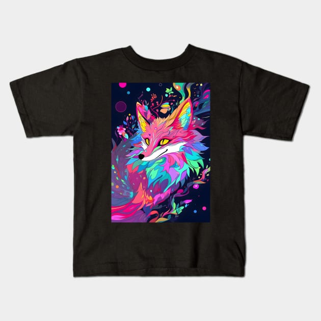 Magic Fox in Rainbow Magical Forest Kids T-Shirt by Ai Wanderer